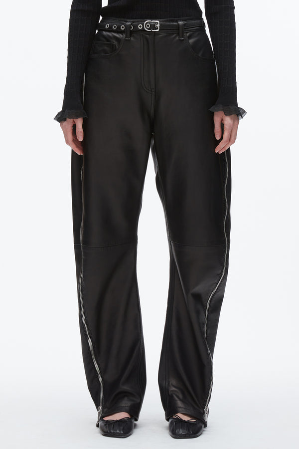 3.1 Phillip Lim Leather Barrel Jean With Zippers BLACK