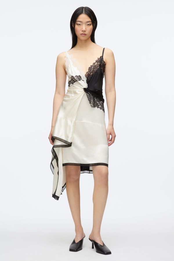 3.1 phillip lim Liquid Satin Twist Slip Dress IVORY-BLK