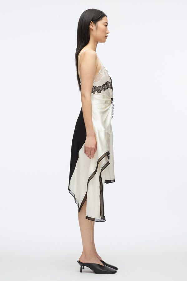 3.1 Phillip Lim Liquid Satin Twist Slip Dress IVORY-BLK