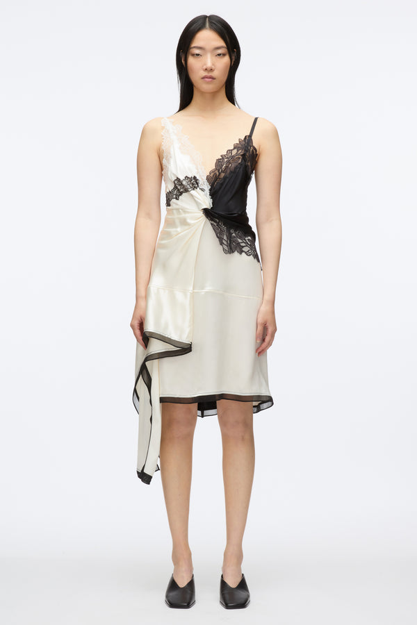 3.1 Phillip Lim Liquid Satin Twist Slip Dress IVORY-BLK