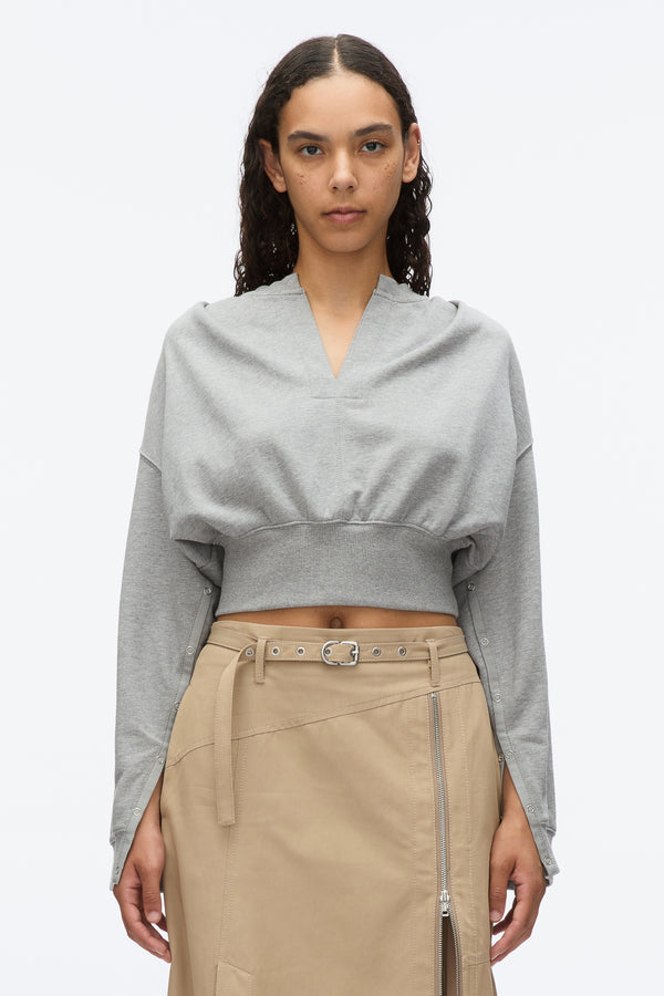 3.1 Phillip Lim Long Sleeve Cropped Sweatshirt With Snaps GREY MELANGE