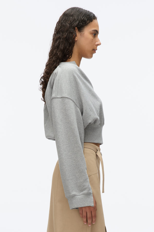 3.1 Phillip Lim Long Sleeve Cropped Sweatshirt With Snaps GREY MELANGE