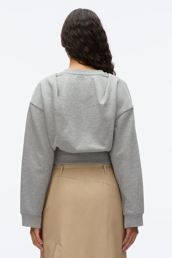 3.1 Phillip Lim Long Sleeve Cropped Sweatshirt With Snaps GREY MELANGE