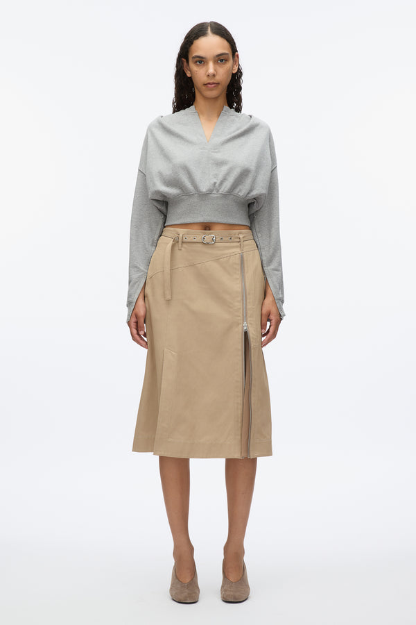 3.1 phillip lim Long Sleeve Cropped Sweatshirt with Snaps GREY MELANGE