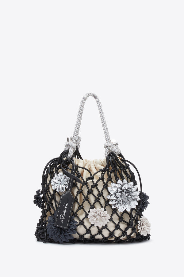 3.1 phillip lim Macrame Mini Sac with Flowers BLK MULTI