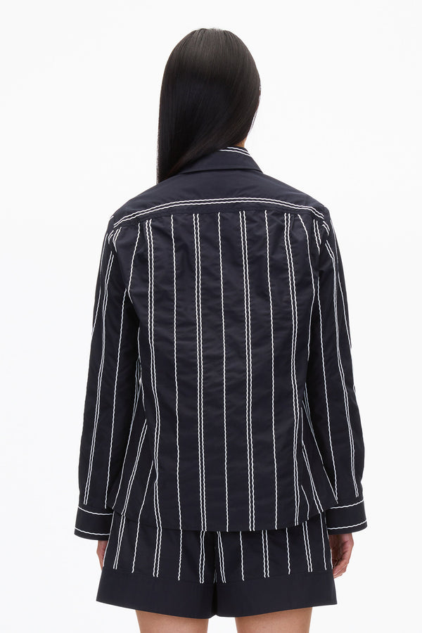 3.1 Phillip Lim Midnight Relax Fit Poplin Shirt With Wave Embroidery MIDNIGHT
