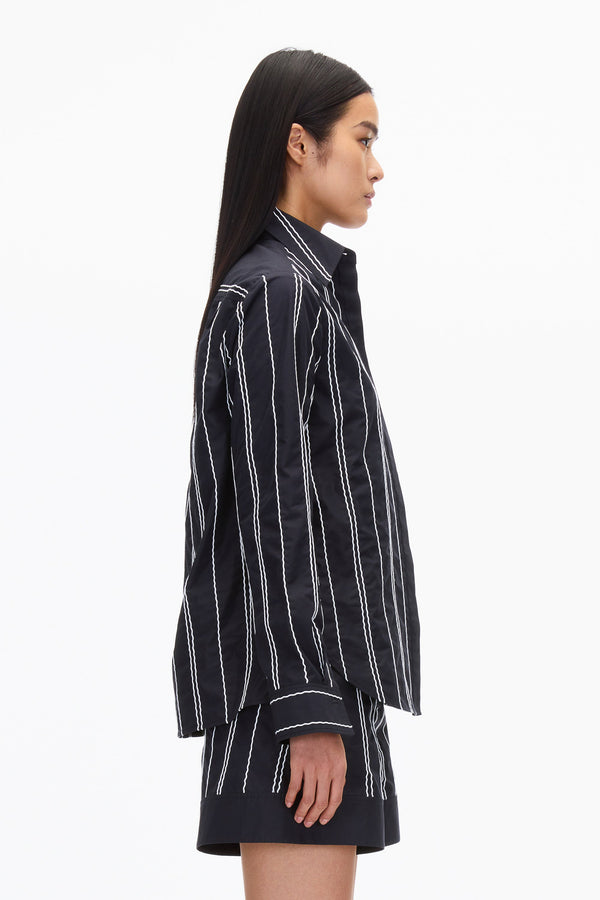 3.1 Phillip Lim Midnight Relax Fit Poplin Shirt With Wave Embroidery MIDNIGHT