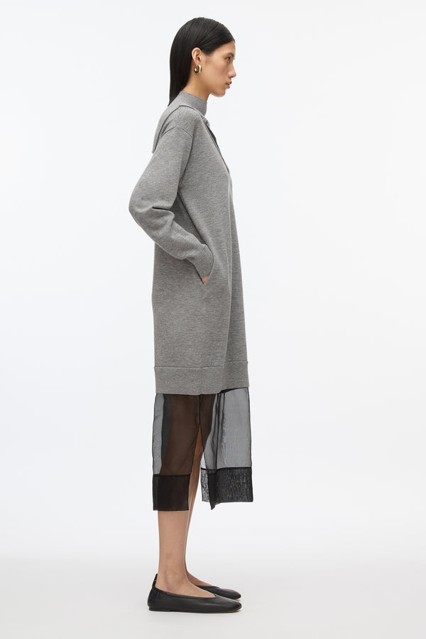 3.1 Phillip Lim Mockneck Knit Dress With Lace Inlay MEDIUM MELANGE GREY