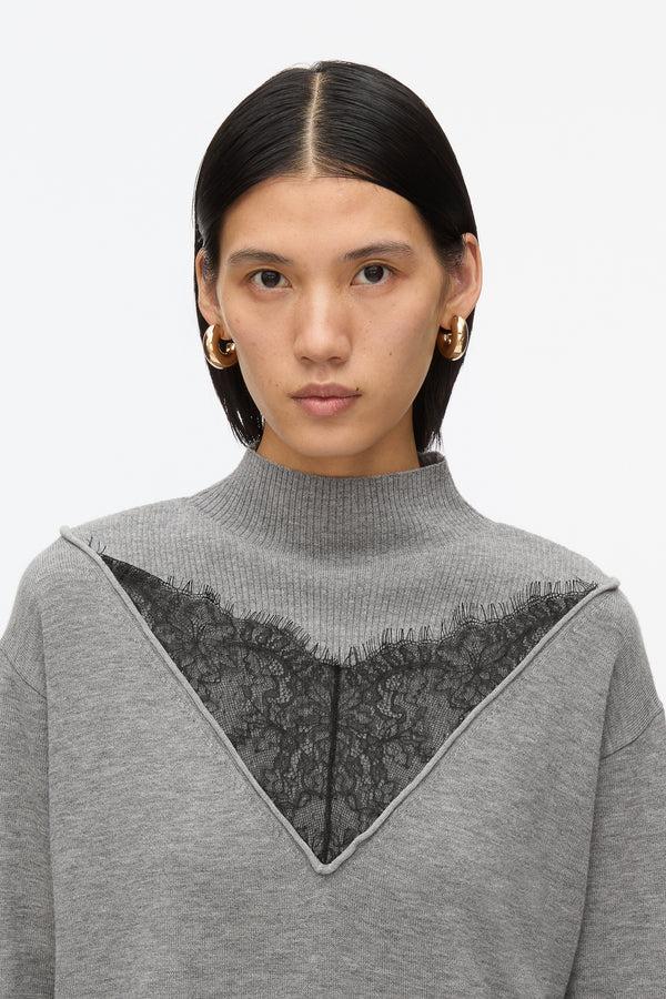 3.1 Phillip Lim Mockneck Knit Dress With Lace Inlay MEDIUM MELANGE GREY