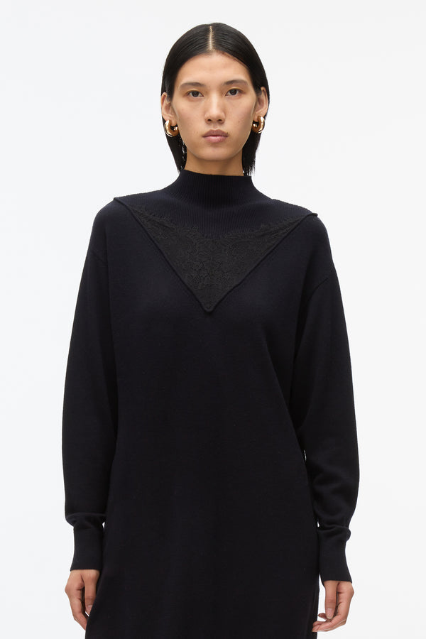 3.1 Phillip Lim Mockneck Knit Dress With Lace Inlay MIDNIGHT