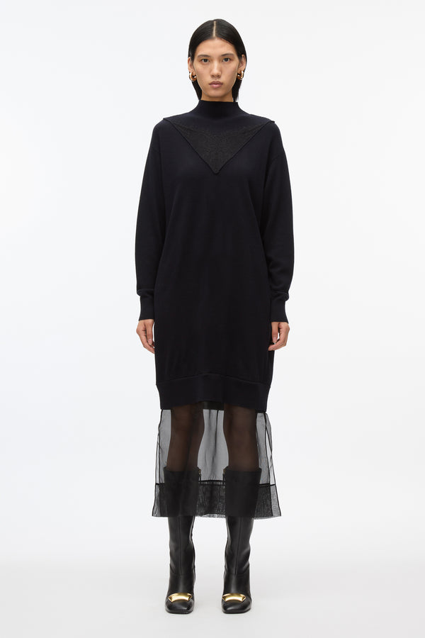 3.1 phillip lim Mockneck Knit Dress with Lace Inlay MIDNIGHT