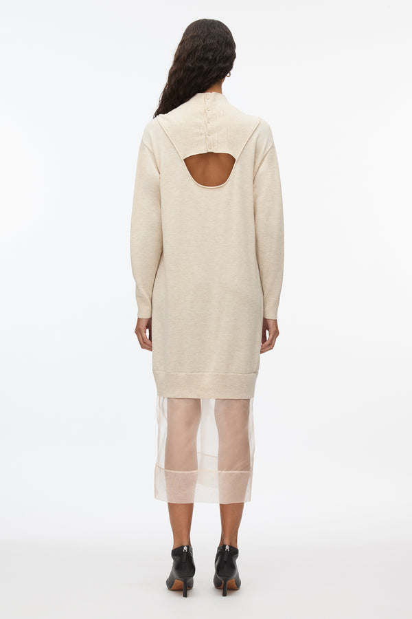 3.1 Phillip Lim Mockneck Knit Dress With Lace Inlay OATMEAL