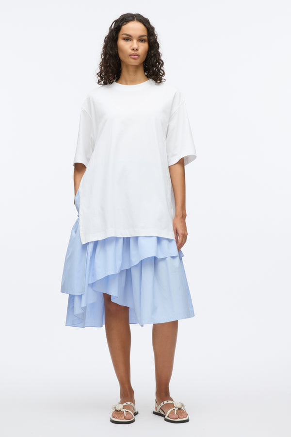 3.1 Phillip Lim Oversize T-Shirt Combo Dress With Ruffled Skirt WHITE-OXFORD BLUE