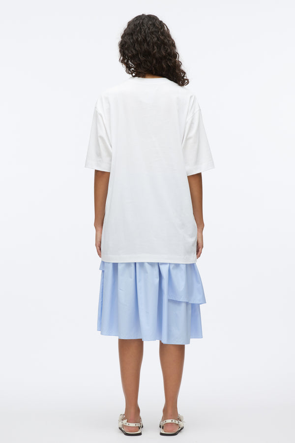 3.1 Phillip Lim Oversize T-Shirt Combo Dress With Ruffled Skirt WHITE-OXFORD BLUE