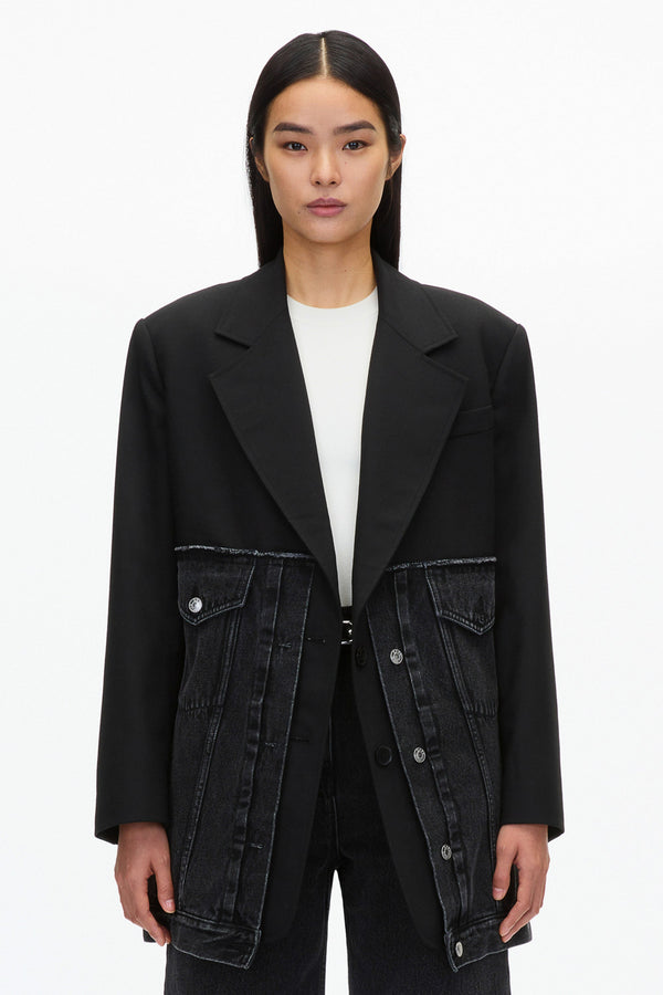 3.1 Phillip Lim Oversized Hybrid Denim Blazer WASHED BLK