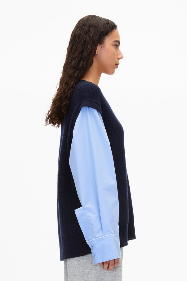 3.1 Phillip Lim Oversized Knit Vest With Poplin Sleeves MIDNIGHT