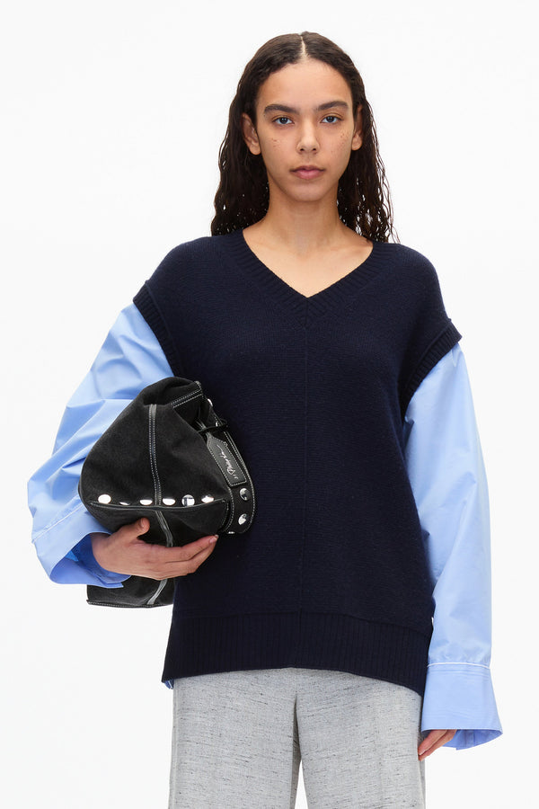 3.1 Phillip Lim Oversized Knit Vest With Poplin Sleeves MIDNIGHT