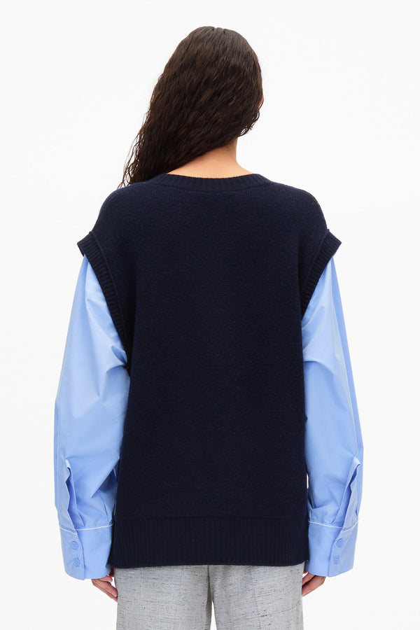 3.1 Phillip Lim Oversized Knit Vest With Poplin Sleeves MIDNIGHT