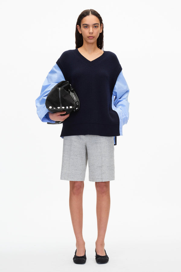 3.1 phillip lim Oversized Knit Vest with Poplin Sleeves MIDNIGHT