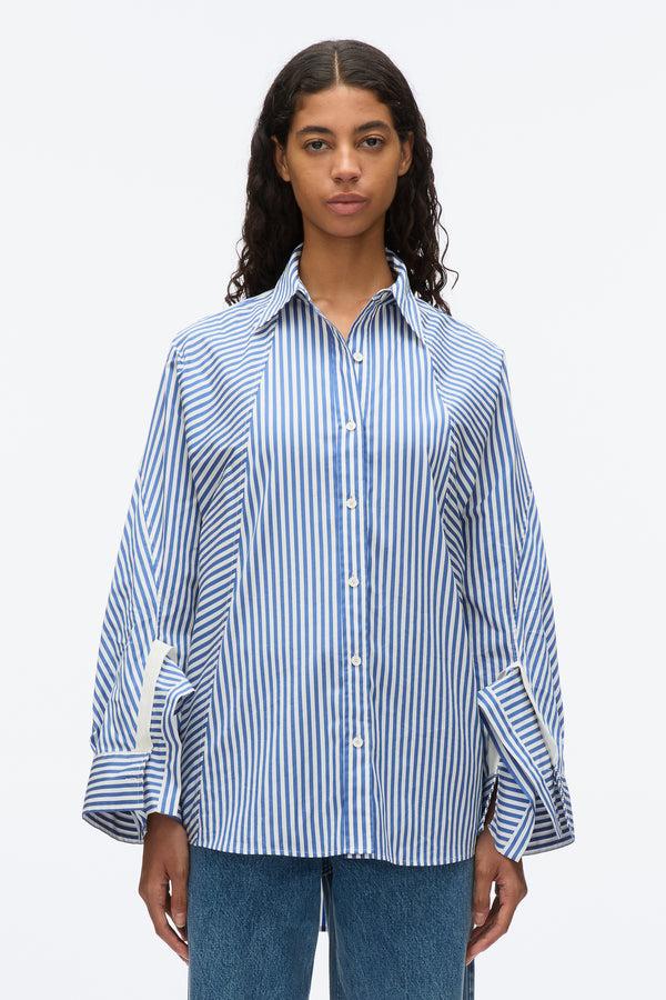 3.1 Phillip Lim Oversized Stripe Shirt With Cascade Sleeves BLUE MULTI