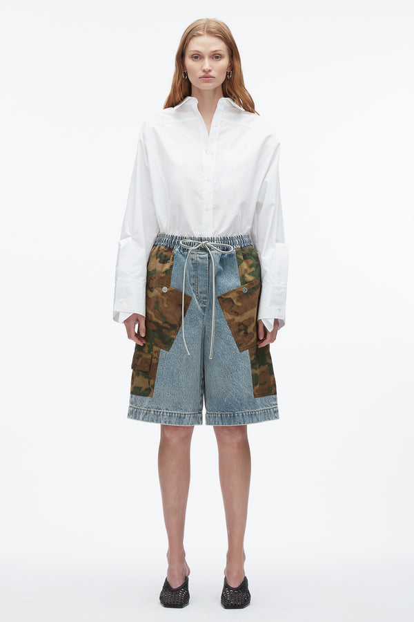 3.1 Phillip Lim Patchwork Camo Basketball Short DARK OLIVE MULTI