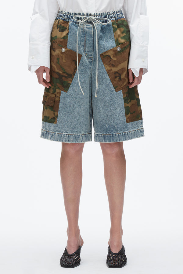 3.1 Phillip Lim Patchwork Camo Basketball Short DARK OLIVE MULTI