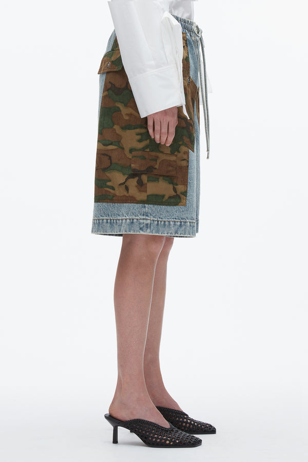 3.1 Phillip Lim Patchwork Camo Basketball Short DARK OLIVE MULTI