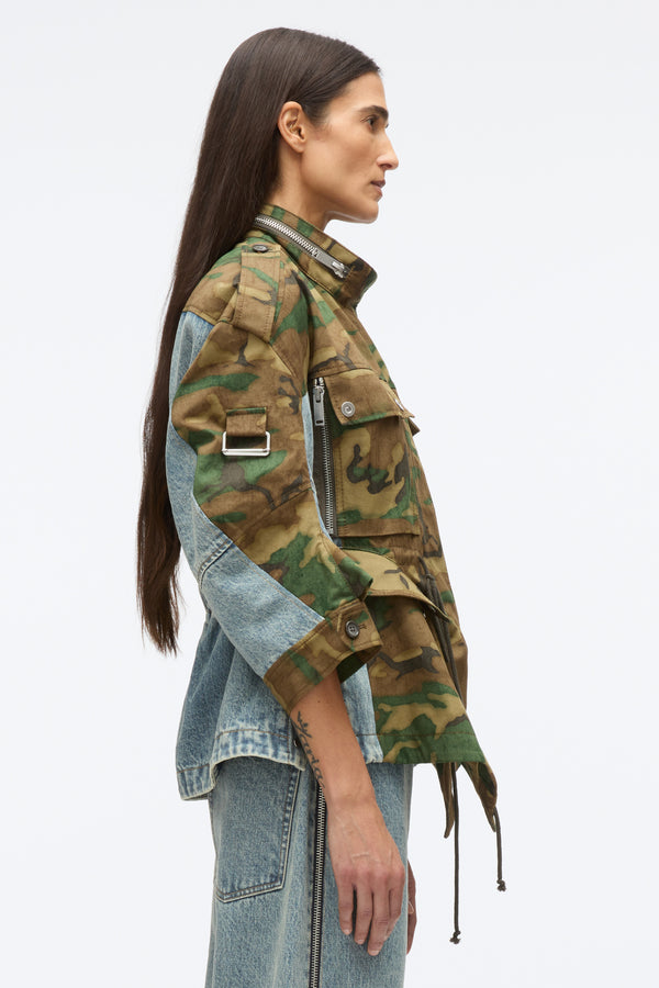 3.1 Phillip Lim Patchwork Camo Cinched Jacket DARK OLIVE MULTI