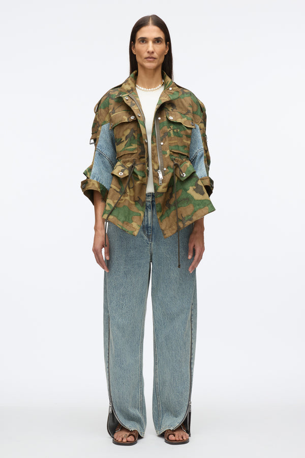 3.1 Phillip Lim Patchwork Camo Cinched Jacket DARK OLIVE MULTI
