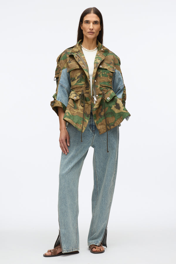 3.1 phillip lim Patchwork Camo Cinched Jacket DARK OLIVE MULTI