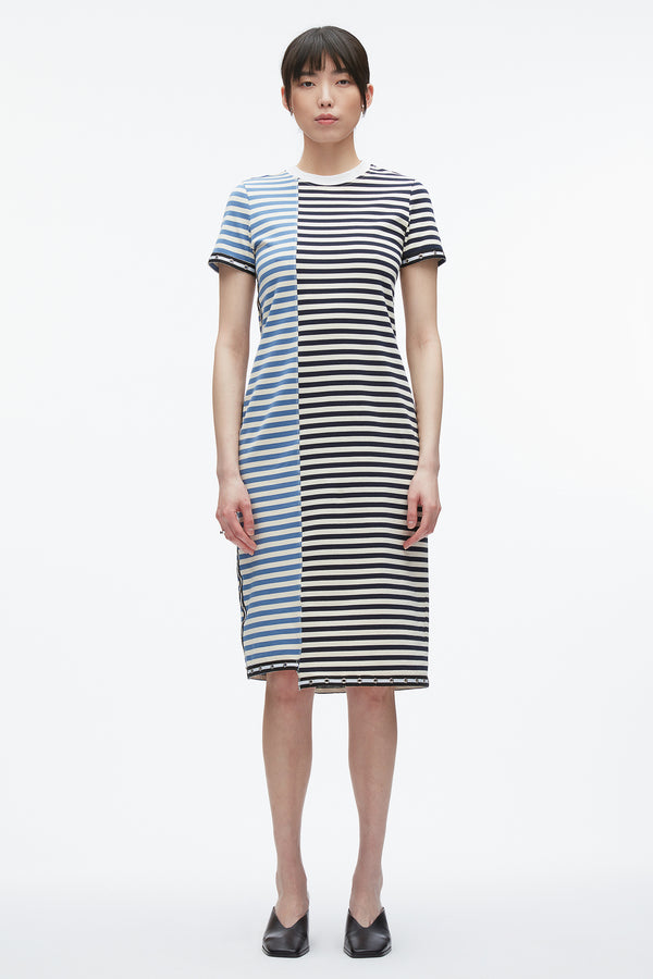 3.1 Phillip Lim Patchwork Stripe T-shirt Dress MIDNIGHT MULTI