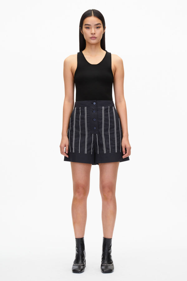 3.1 phillip lim Poplin Shorts with Wave Embroidery MIDNIGHT