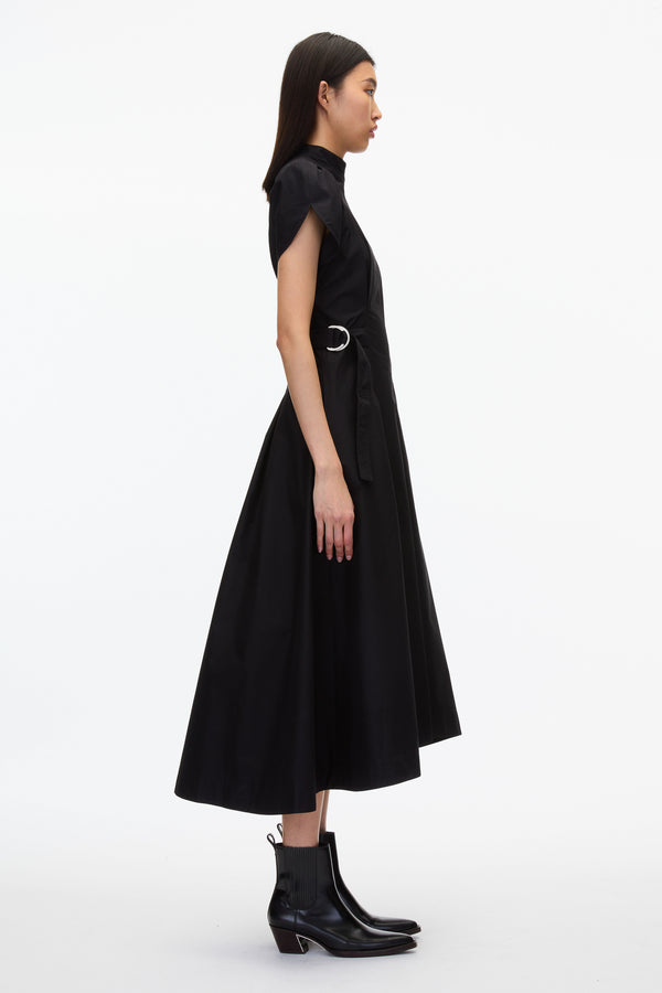 3.1 Phillip Lim Puff Sleeve Poplin Flare Dress BLACK