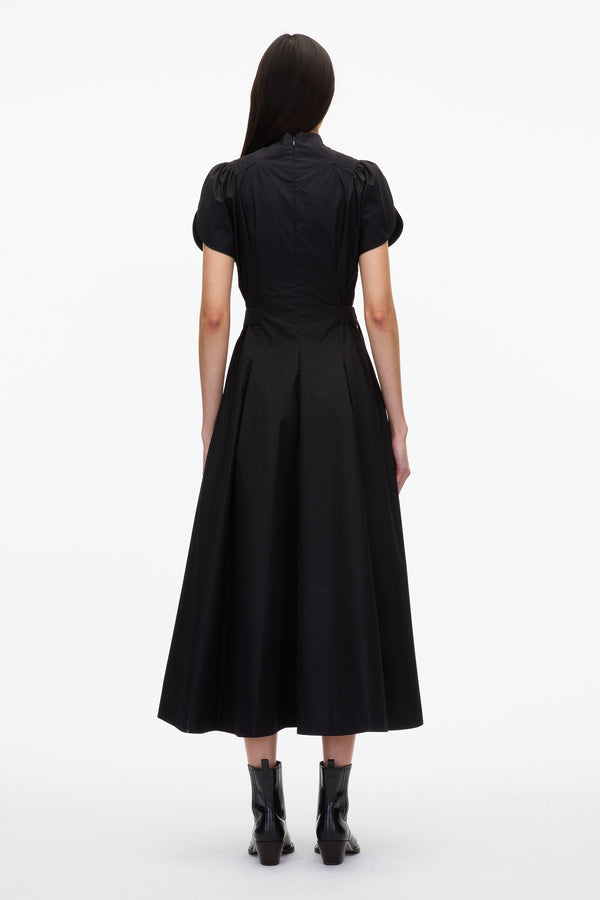 3.1 Phillip Lim Puff Sleeve Poplin Flare Dress BLACK
