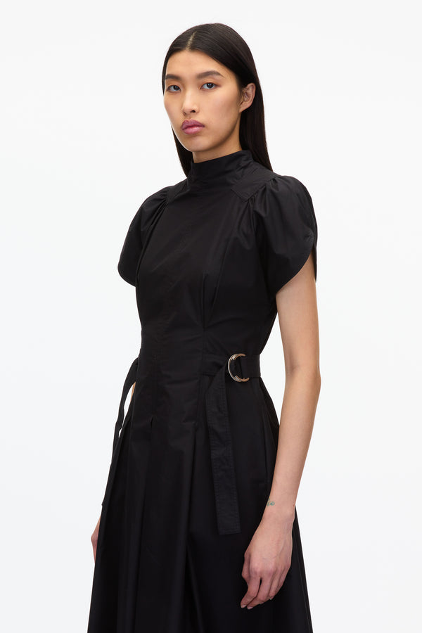 3.1 Phillip Lim Puff Sleeve Poplin Flare Dress BLACK