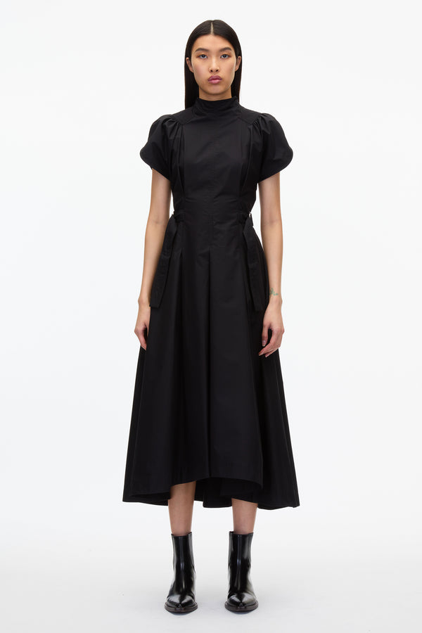 3.1 phillip lim Puff Sleeve Poplin Flare Dress BLACK