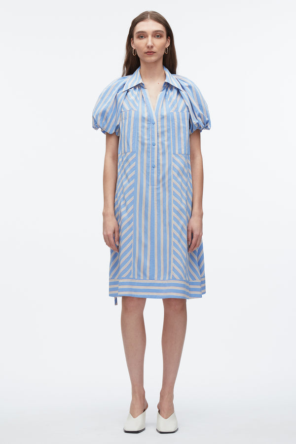 3.1 Phillip Lim Puff Sleeve Short Shirt Dress OXFORD BLUE MULTI