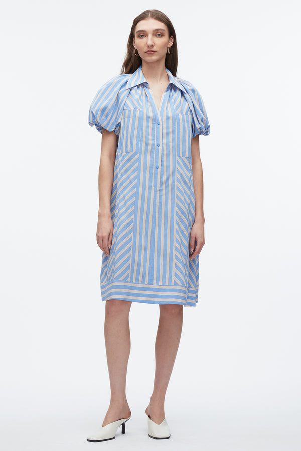 3.1 phillip lim Puff Sleeve Short Shirt Dress OXFORD BLUE MULTI