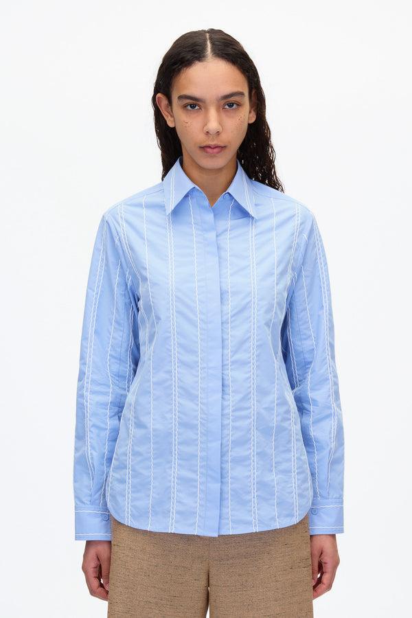 3.1 Phillip Lim Relax Fit Poplin Shirt With Wave Embroidery OXFORD BLUE