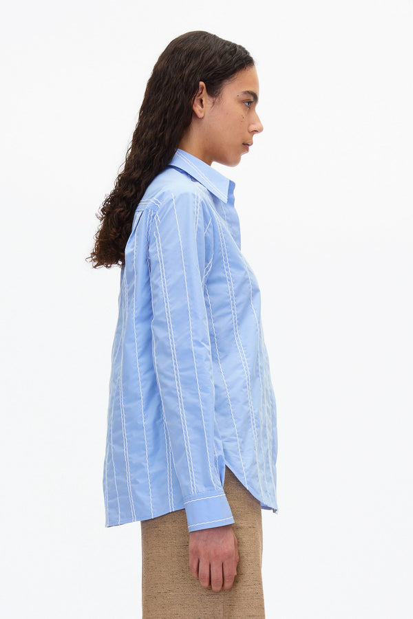 3.1 Phillip Lim Relax Fit Poplin Shirt With Wave Embroidery OXFORD BLUE