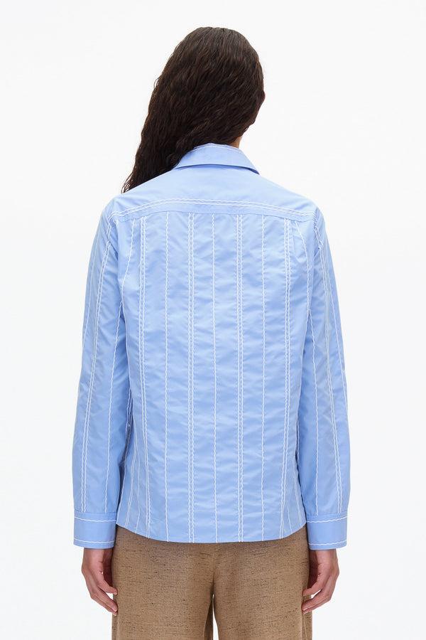 3.1 Phillip Lim Relax Fit Poplin Shirt With Wave Embroidery OXFORD BLUE