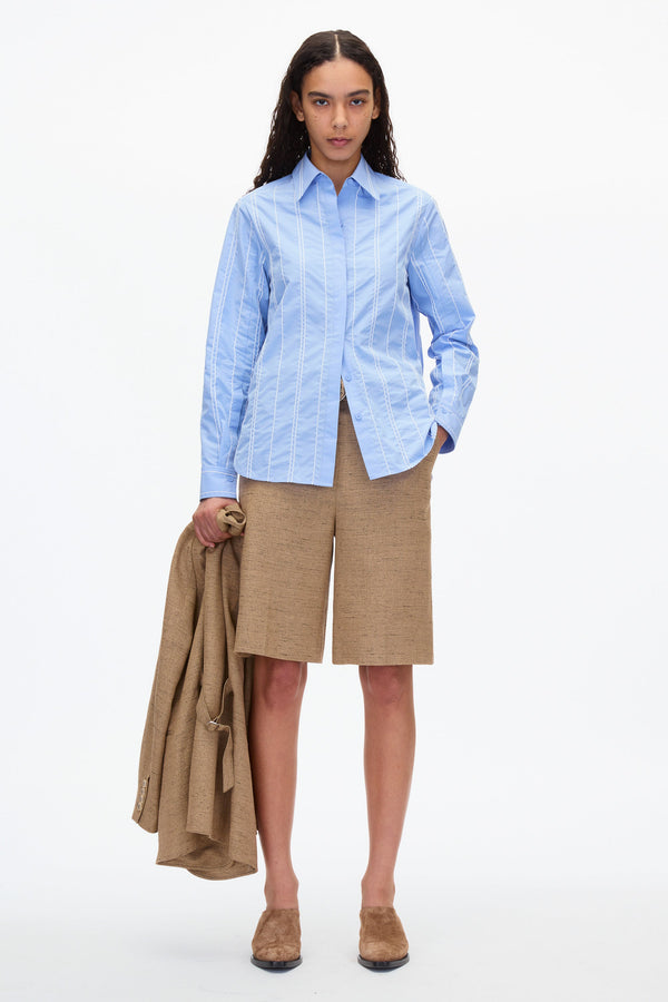 3.1 phillip lim Relax Fit Poplin Shirt with Wave Embroidery OXFORD BLUE