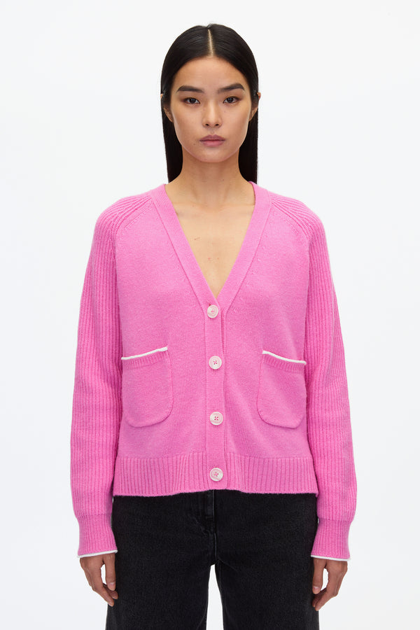 3.1 Phillip Lim Relaxed Cardigan With Contrast Trims HOT PINK