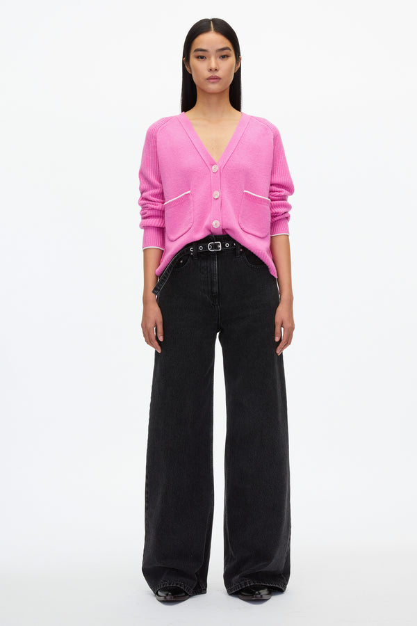 3.1 phillip lim Relaxed Cardigan with Contrast Trims HOT PINK