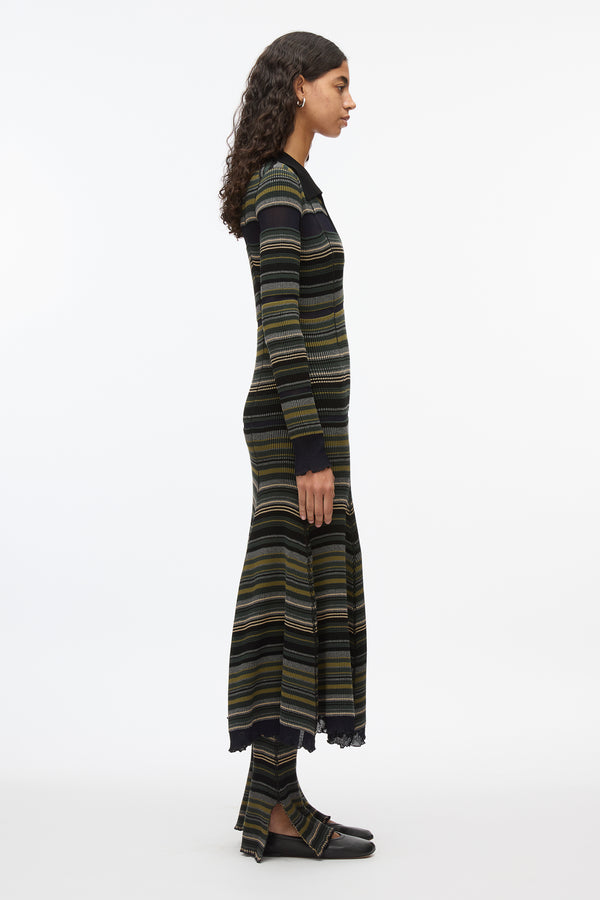 3.1 Phillip Lim Reversible Stripe Knit Polo Dress BLACK MULTI
