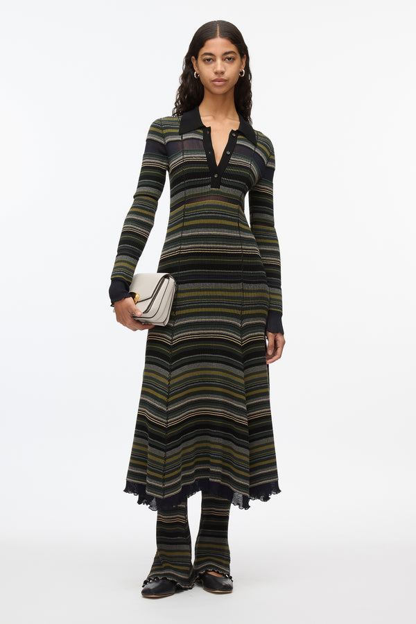 3.1 Phillip Lim Reversible Stripe Knit Polo Dress BLACK MULTI