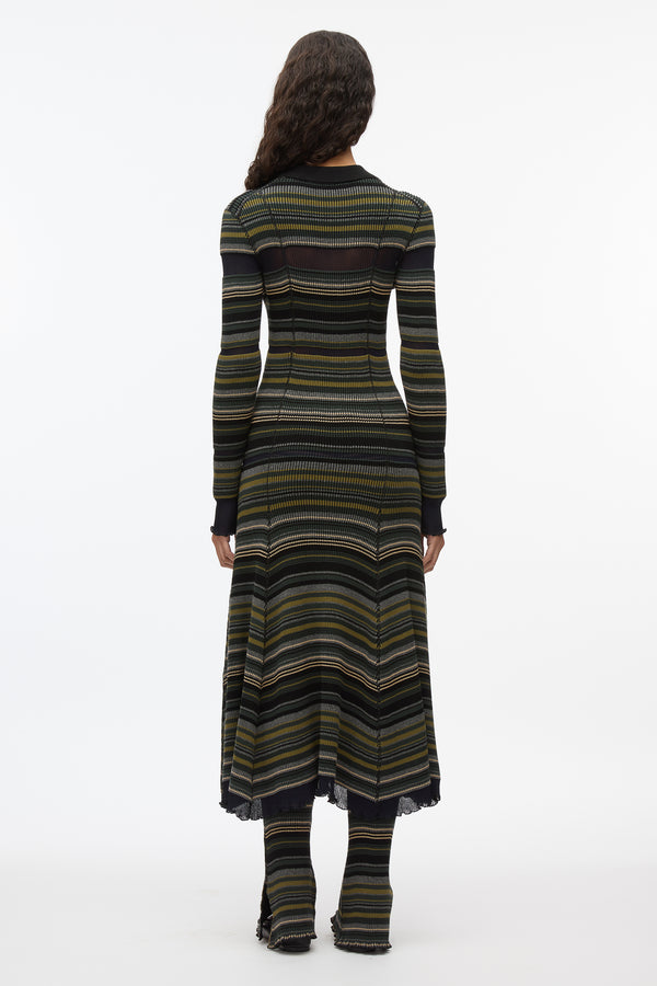 3.1 Phillip Lim Reversible Stripe Knit Polo Dress BLACK MULTI