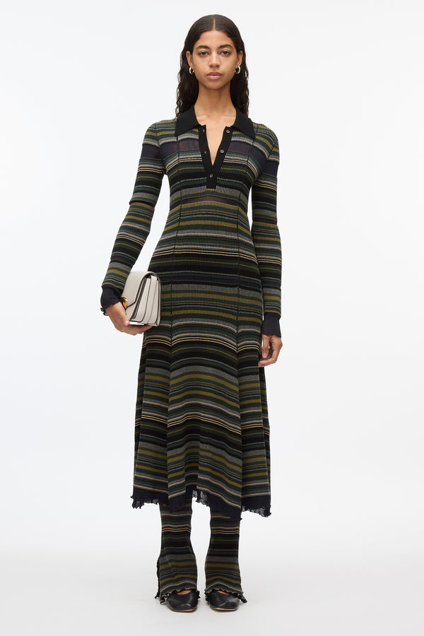 3.1 phillip lim Reversible Stripe Knit Polo Dress BLACK MULTI