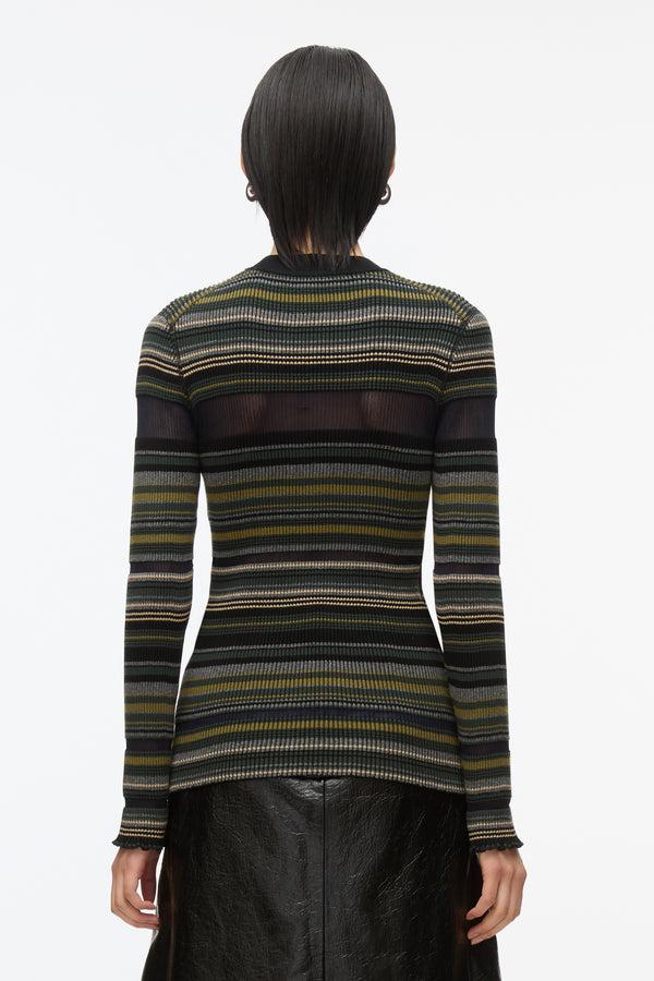 3.1 Phillip Lim Reversible Stripe Knit Top BLACK MULTI