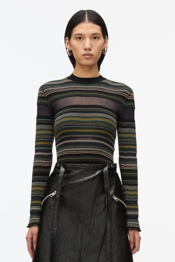 3.1 Phillip Lim Reversible Stripe Knit Top BLACK MULTI